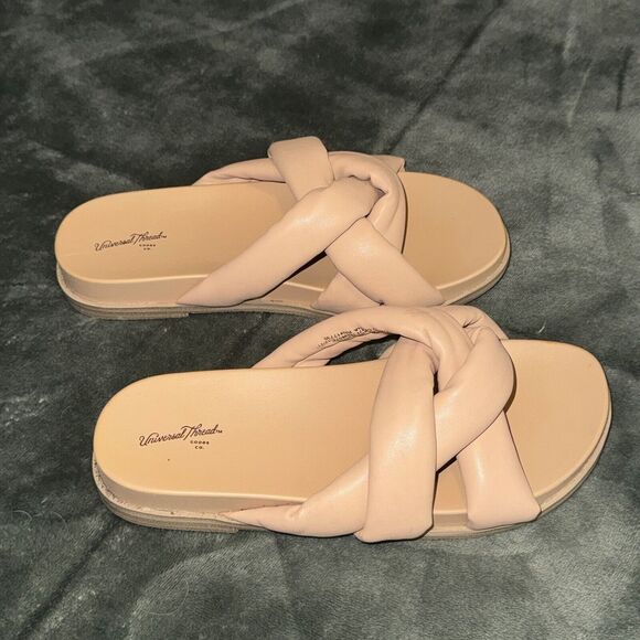 Universal Thread Cosette Women's Slide Tan 6.5 Crisscross Strap Slip On Sandals - Picture 2 of 5